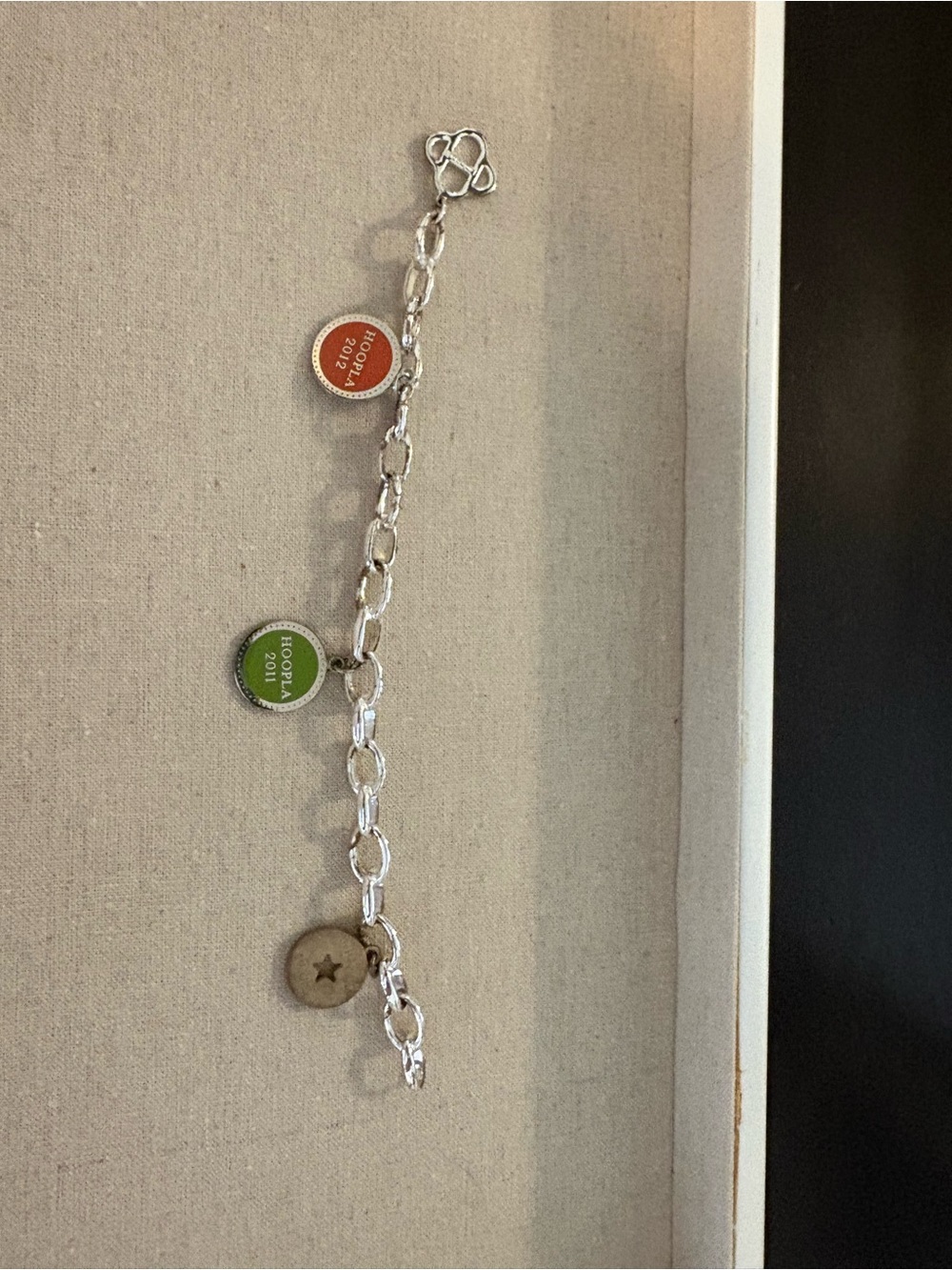 Stella & Dot Silver Link Charm Bracelet with 3 Hoopla charms